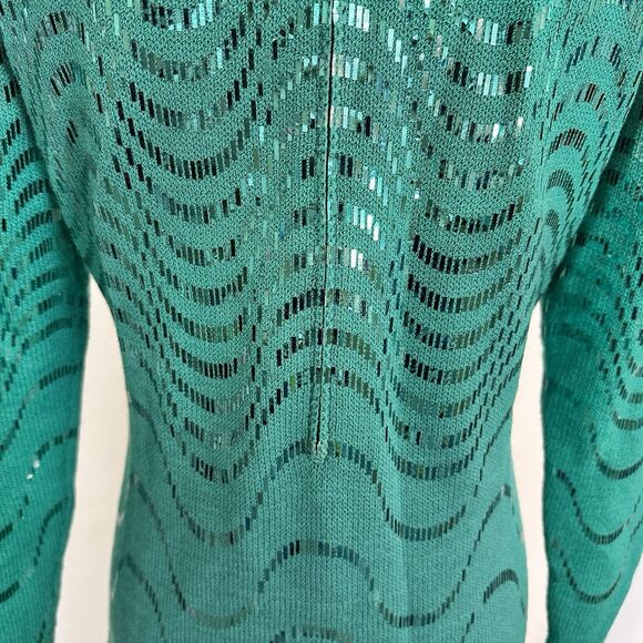 ST. JOHN Metallic Waves Paillette Santana Knit Dress 6/8 Sequins Turquoise - Picture 8 of 10